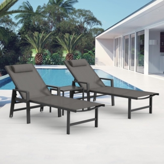 Melko Gartenliege Gartenmöbel Set Aluminium 2x Sonnenliege Balkontisch Klappliege Tisch, Relax-Set, 3 St, 2x Liege, 1x Tisch, wetterfest
