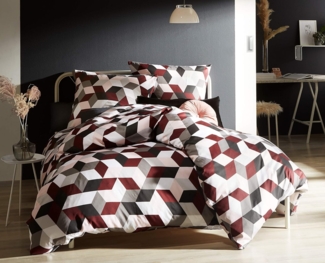 Moderner Mako Satin Kissenbezug geometrisch rot grau 40x40