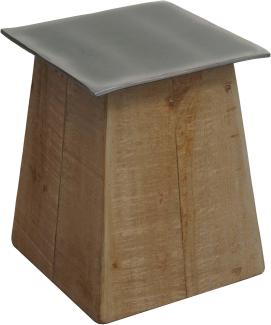 Hocker HWC-L76, Sitzhocker Holzhocker, Industrial Massiv-Holz MVG-zertifiziert, natur mit Metall-Optik