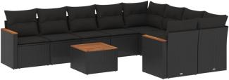 vidaXL 10-tlg. Garten-Sofagarnitur mit Kissen Schwarz Poly Rattan 3258709
