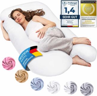 SMOOTHY Schwangerschaftskissen, Seitenschläferkissen, Lagerungskissen, Baby-Kissen & Stillkissen in U-Form mit abnehmbarem & waschbarem Bezug aus 100% Baumwolle (Junior XL, 120x70 cm, Weiß)