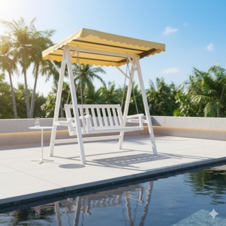 Hollywoodschaukel Weiß Grau Gartenschaukel Hängeschaukel Schaukelbank Holz Dach