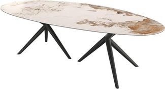 Esstisch Edge Oval 280x130 Keramik Minas Melange Weiß-Beige Estelar rund Metall Schwarz