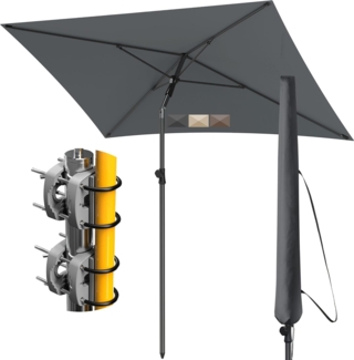 4smile Sonnenschirm Balkon SunnyShade, Sonnnenschutz Balkon SET 4-in-1, Anthrazit - UV50+ SunnyEasy Sonnenschirm rechteckig 200x125 cm + 2 x Sonnenschirmhalter Balkongeländer + Sonnenschirmhülle