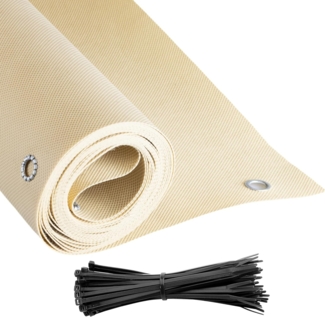 COVER IT Balkon Sichtschutz Ohne Bohren Balkonsichtschutz Beige mit Ösen 90x600 cm Sichtschutz Balkon Ohne Bohren - Sichtschutz für Balkon Terrasse - Sichtschutz Balkongeländer