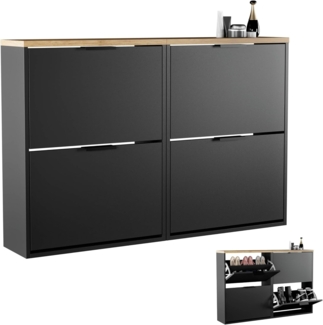 Planetmöbel 2 x Schuhschrank schmal mit 2 Klappen platzsparender Schuhregal mit 4 Ablagen, Schuhkommode für Diele, Flur, Garderobe 60 x 23 x 80,5 cm, schwarz