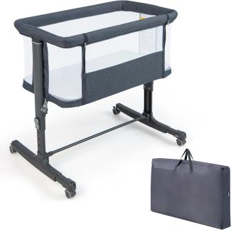 COSTWAY 3 in 1 Beistellbett, Reisebett Baby mit Matratze, Babybett & Babywiege & Kinderbett 5-stufig höhenverstellbar 10° Neigung, Stubenwagen mit Tragetasche bis 9kg belastbar (Dunkelgrau)