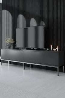 Dmora - Fernsehschrank Regulus, Ständer für Wohnzimmerfernseher, Niedriges Wohnzimmer-Sideboard, TV-Ständerbasis, 180x30h47 cm, Anthrazit und Silber