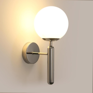 Comely Wandlampe Innen, Modern Wandleuchte LED Industrial Design, Milchglas Globus Wandleuchte E27 für Schlafzimmer, Wohnzimmer, Flur, Treppenhaus