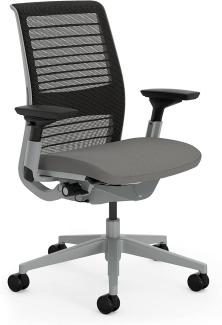 Steelcase Think Ergonomischer, höhenverstellbarer Bürostuhl mit verstellbarer Lordosenstütze und Armlehnen, atmungsaktiver 3D-Strick-Rückenlehne in Pfeffer und bequemer Bezug in Eule