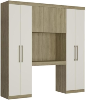 Vente-unique - Bettüberbau mit 6 Türen, Kleiderschrank & Stauraum - L. 200 cm - Eichefarben & Elfenbeinfarben - ANTERO II