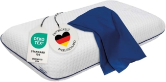 casimum Nackenstützkissen Comfort Nackenkissen klassische Form & große Liegefläche, Bezug: Blau, Seitenschläfer, Rückenschläfer, Ergonomisches Nackenkissen, HWS Kopfkissen, 70x40 cm, mit blauem Bezug