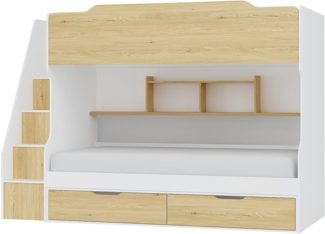 Vente-unique - Etagenbett mit Stauraum - 90 x 190 cm - Weiß & Holzfarben - YALOVA