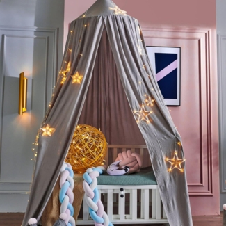 Betthimmel Babybett Baldachin Kinderzimmer Baumwolle Moskitonetz Kinderzimmer Schlafzimmer Spielzimmer Dekoration (Dunkelgrau)