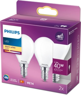 Philips LED classic Lampe 40W E14 Tropf Warmw 470lm matt 2erP