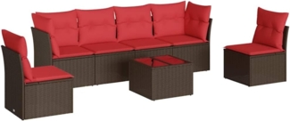 vidaXL 7-tlg. Garten-Sofagarnitur mit Kissen Braun Poly Rattan 3217384