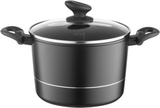 FLORINA Aluminium Topf (5 l) 22 cm I Kochtopf DELUX mit Glasdeckel I Messbecher & Antikratz-Beschichtung I Hoher Topf mit Induktionsboden I Induktionsherd, Gasherd, Elektroherd (Schwarz)