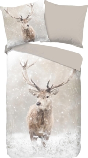 Good Morning Flanell Bettwäsche 135 X 200 cm + 1- 80 X 80 cm Snowydeer deers in winter landscape natur
