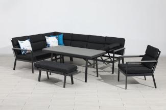 Gardissimo Dining-Ecklounge "Nabari XL" inkl. Ecksofa, Bank, Tisch und Kissen, anthrazit / grau, mit Sessel,links