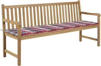 vidaXL Gartenbank Rote Karomuster-Auflage 175 cm Massivholz Teak 3062797