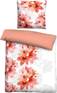 Traumhaft schlafen - Castell - Markenbettwäsche Polycotton Biber 0350349 FLORAL WENDE, terra, 1x 135x200 cm + 1x 80x80 cm