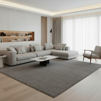 Fashion4Home - Einfarbiger Kurzflorteppich für Wohnzimmer, Kinderzimmer, Schlafzimmer, Arbeitszimmer, Büro, Flur und Küche, Farbe: Hellgrau, Größe: 200x290 cm