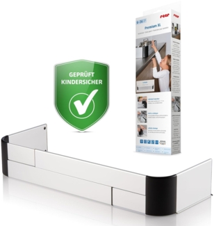 Reer Herdschutzgitter Premium XL zum Kleben, größenverstellbar 57-90 cm, für Induktion und Gasherd geeignet, silber