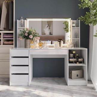 Schminktisch Sherry Weiß/Weiß Hochglanz 158.2 cm 4 Teile Vicco