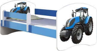 ACMA Kinderbett Jugendbett mit Einer Schublade und Matratze Blau mit Rausfallschutz Lattenrost II 140x70 160x80 180x80 (42 Traktor, 180x80)