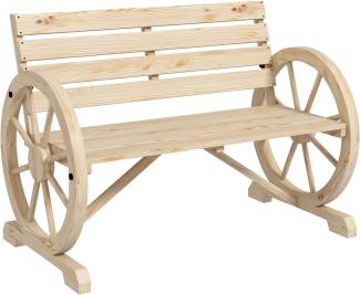 Outsunny Gartenbank 2-Sitzer Sitzbank Holzbank Wagenrad mit Armlehne Landhausstil Tannenholz Naturholz 105,5 x 56 x 79 cm