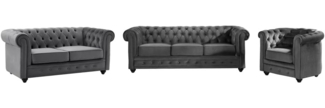 Vente-unique - Sofa 3-Sitzer & 2-Sitzer & Sessel - Samt - Anthrazit - CHESTERFIELD