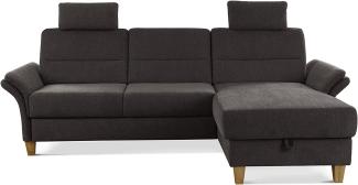 CAVADORE Ecksofa Wyk mit Federkern / Schlafsofa im Landhaus-Stil mit Longchair, Bett, Bettkasten, Armteilfunktion + 2 Kopfstützen / 252 x 90 x 162 / Chenille, Braun