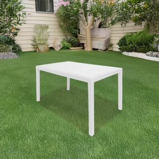 Dmora - Gartentisch Portici, Rechteckiger Esstisch, Mehrzweck-Gartentisch in Rattan-Optik, 100 % Made in Italy, Cm 150x90h72, Weiß