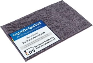 WohnDirect Badematte 70x120 cm | Grau - rutschfest & Waschbar - Badezimmerteppich zum Set kombinierbar, Badvorleger, WC Garnitur, Badteppich