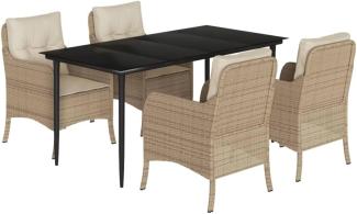 vidaXL 5-tlg. Garten-Essgruppe mit Kissen Beige Poly Rattan 3211965