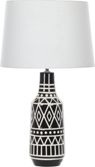 'Shebelle' Tischlampe Keramikfuß Ethnomotiv Schwarz / Weiß 68 cm Kabel mit Schalter Lampenschirm aus Jute und Baumwolle Cremeweiß Wohnzimmer Schlafzimmer