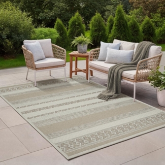 the carpet Calgary - robuster Teppich, Flachgewebe, modernes Design, ideal für Küche und Esszimmer, Vintage-Optik, Boho-Style, besonders flach, auch für den Außenbereich, Beige, 67x180 cm