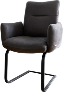 Freischwinger Jova-Flex mit Armlehnen Mikrofaser Anthrazit Vintage Freischwinger flach Schwarz Taschenfederkern