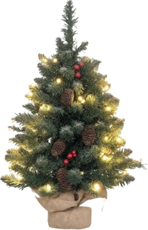 HOMCOM Künstlicher Weihnachtsbaum 0,6 m, 86 Astspitzen, mit 50 warmweißen LED, Künstlicher Baum, für Weihnachtsfest, Indoor, grün+weiß