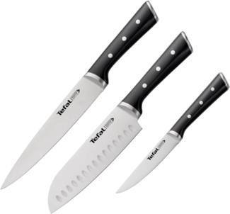 Tefal K232S3 Ice Force 3er Set | Fleisch-, Santoku- und Universalmesser | 20 x 18 x 11 cm | Schwarz