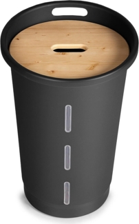 ONDIS24 Aufbewahrungsbox Pelletbehälter Aufbewahrungsbehälter mit Deckel aus Holz, Sichtfenster / 60,5 cm (H) / ⌀ 39,7 cm / Volumen 38l / rollend