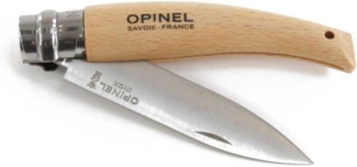 Opinel Garden N°08 - Messer - Buchenholz - 8.5 cm - kleine schwarze Striche, Grifffarbe Hellgelb bis Rosa
