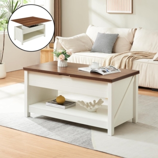Couchtisch Kasama mit Hebeplatte und Stauraum 110x55x54 cm Walnussoptik/Weiß [en. casa]