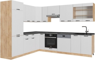 Eckküche Fame-Line Weiß Landhaus 227 x 60 cm , AP Anthrazit Vicco