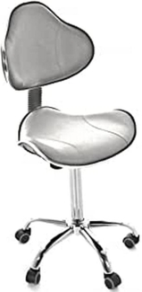 QUIRUMED Ergonomischer Hocker mit Gaslift, Basis mit 5 Rädern, silberfarben, höhenverstellbar, Struktur aus verchromtem Stahl, Kunstleder, Ästhetik, Physiotherapie, medizinische Zentren, Büro