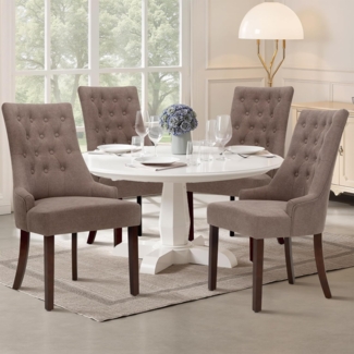 COLAMY Esszimmerstühle 4er Set, Moderne Küchenstuhl Gepolsterte Esszimmerstühle im Wingback, Polsterstuhl Wohnzimmerstuhl mit Knopfsteppung für Esszimmer, Küche, Restaurant mit Holzbeinen, Taupe