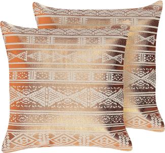 Kissen 2er Set Geometrisches Muster OUJDA Baumwolle 50 x 50 cm Kupfer