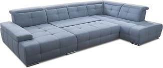 Cavadore Wohnlandschaft Mistrel mit Schlaffunktion / U-Form Bettsofa mit leichter Fleckentfernung dank Soft Clean / Geeignet für Haushalte mit Kindern, Haustieren /343 x 77 x 228 / blau