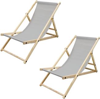 ECD Germany Gartenliege Holz Beachstuhl klappbarer Strandstuhl Strandliege Campingliege, 2 St, 2er Set, 2er Set Sonnenliege Hellgrau Klappliegestuhl 117x52x83cm Relaxliege