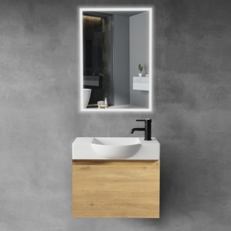 Alpenberger Badmöbel-Set Waschbecken mit Unterschrank 55 cm Breit, (Waschtischunterschrank, Badezimmerschrank Klein), Badschrank Hängend mit Badspiegel